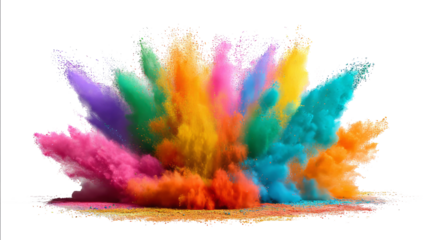 Colorful Powder Explosion in Bright Vibrant Colors on White Background Abstract Artistic Style