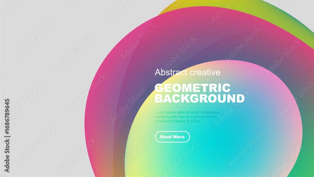 Poster abstract colorful design. overlapping circles create vibrant gradient effect. text promotes further 