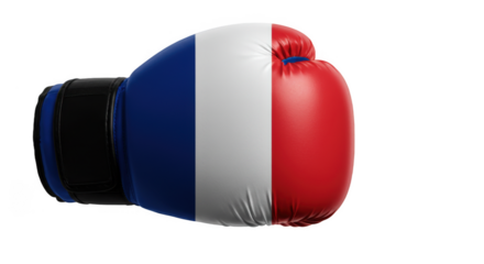 Close up of a boxing glove with the French flag.