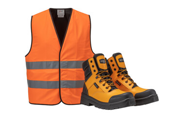 Orange high-visibility safety vest and yellow work boots