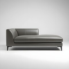 Obraz premium Modern chaise lounge upholstered in sleek grey faux leather, reflecting contemporary sophistication, set against a plain background for stylish homes in 4K.