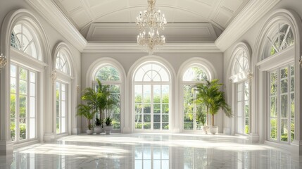 Luxury empty ballroom with elegant windows
