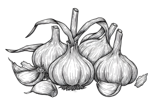 Isolated White Garlic Bunch Illustration on Transparent Background