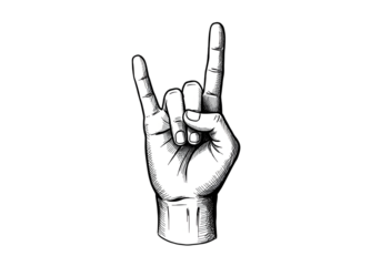 Isolated White Hand In Rock And Roll Gesture Against Black Background Illustration