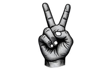 Isolated White Hand Gesture of Victory Sign on Black Background