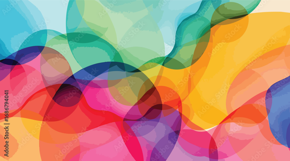 Poster abstract colorful organic shapes overlay background with transparency vector illustration.