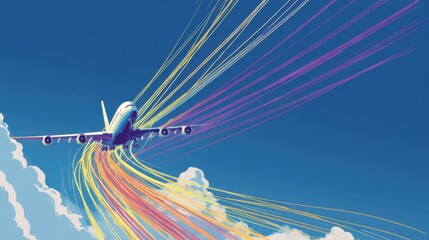 colorful streaks airplane sky flight