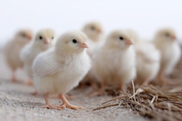 Chicks Gathered: A gathering of fluffy chicks in the soft glow of daylight, showcasing the purity and innocence of newborn life.