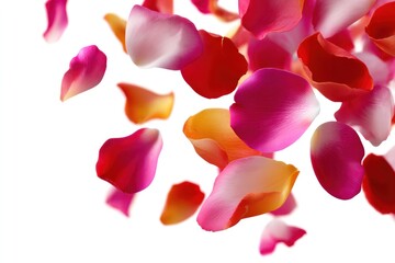 Petal Elegance: Delicate rose petals in shades of pink and peach cascade softly, showcasing the ephemeral beauty of nature's artistry. Capturing a sense of tranquility and romance.
