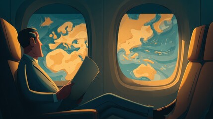 man airplane window world view