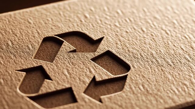 Recycled paper embossed arrow symbol highlights risk management and sustainability, eco friendly business practices, sustainable material use
