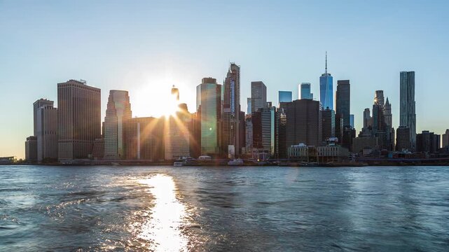 New York City's Lower Manhattan at Golden Hour - City Skyline Timelapse