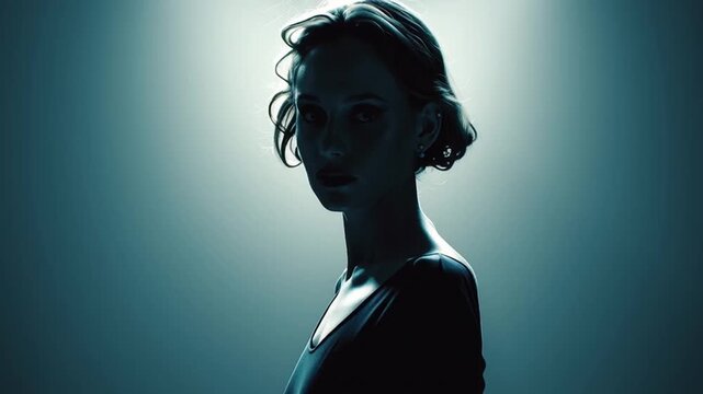 Stylish woman walking with confident and elegant posture dramatic lighting, mysterious atmosphere, graceful dress, captivating scene, and expressive