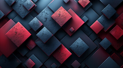 3D red & blue textured squares layered on dark background