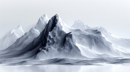 3D snow-capped mountain range reflected in water, misty background