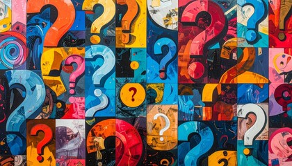 National Punctuation Day –Colorful collage of question marks, exclamation marks, and commas.
