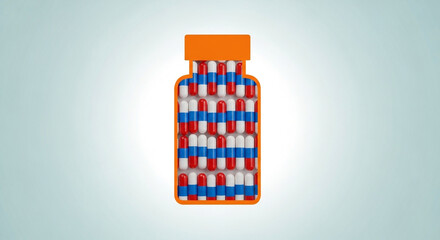 Clean Pharmaceutical Design Featuring Neatly Arranged Capsules Under Bottle Silhouette  
