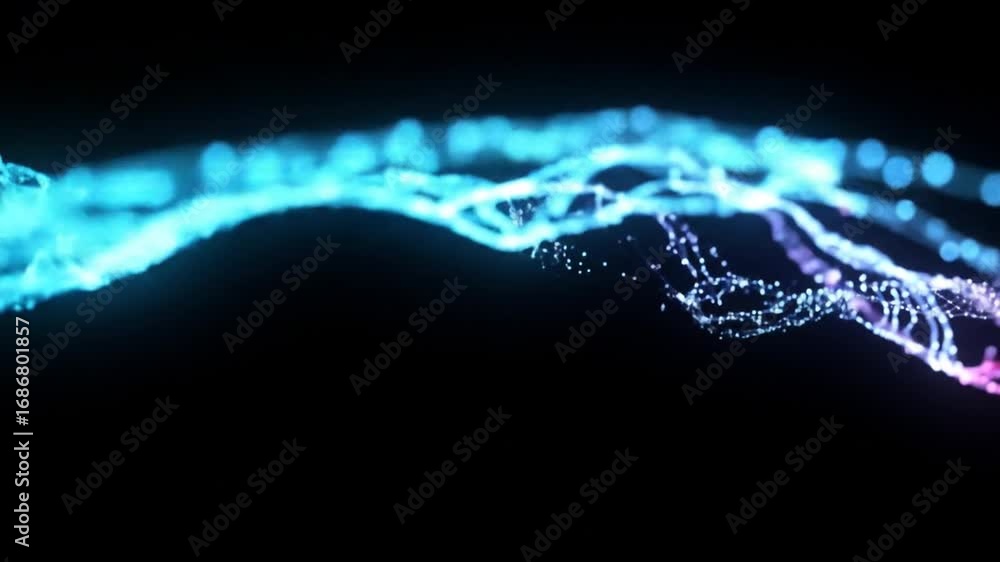 Poster dynamic blue particles stream with glowing light abstract network technology and futuristic digital 
