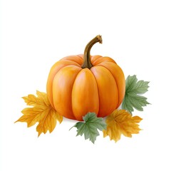 Autumn's Golden Embrace: A solitary, vibrant pumpkin rests amidst a collection of colorful autumn leaves, inviting warmth and the essence of the harvest season.