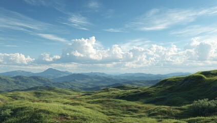Naklejka premium Expansive mountain vista under a vibrant sky