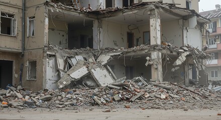 Demolished building debris