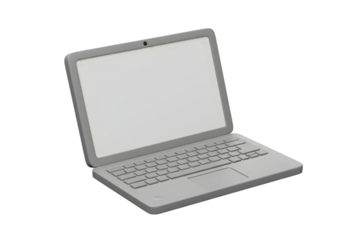 Isometric 3D Render of Gray Laptop Computer on a Transparent Background