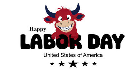 Happy Labor Day greeting card with cute bison
