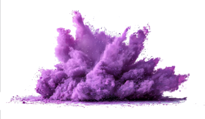 Violet Powder Explosion on White Background Bright Dynamic Artistic Effect