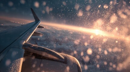 snowy sunrise aerial airplane wing