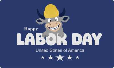 Happy Labor Day greeting card with cute bison