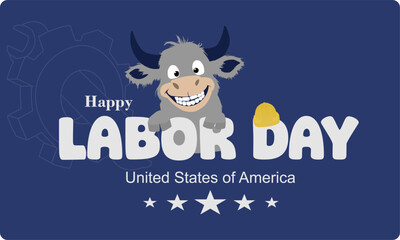 Happy Labor Day greeting card with cute bison