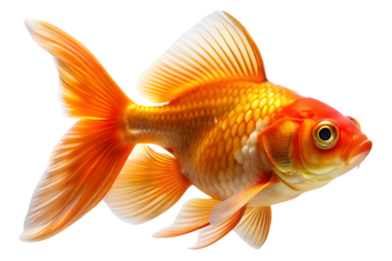 Bright Orange Goldfish with Detailed Fins Isolated on Transparent Background