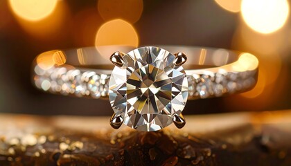 Close-up diamond ring, bokeh background