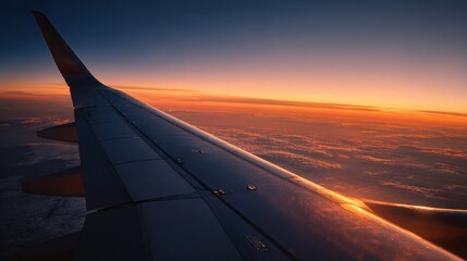 Fototapeta premium sunset view from airplane wing
