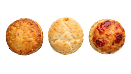 Three assorted scones isolated on transparent background