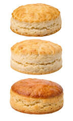 Three stacked biscuits isolated on transparent background