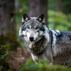 Gray wolf in a forest
