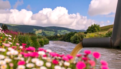 River outflow with flowers
