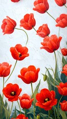 Vibrant red tulips on a light background