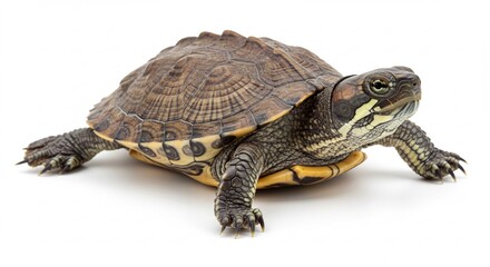 Naklejka premium 小さな亀 穏やか日光浴 甲羅模様美しい. AI Generated