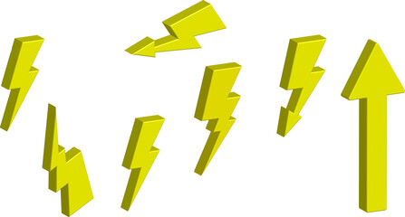 Bright yellow lightning bolts and upward arrow symbolizing energy and progress