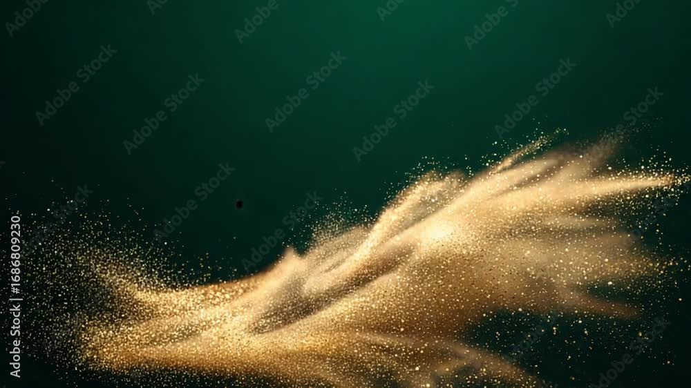 Poster golden dust cascade: witness a mesmerizing display of golden particles swirling dynamically against 