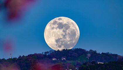Full Moon over Hills at Dawn