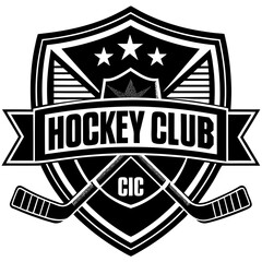 Hockey Club Shield Logo with Crossed Sticks and Banner emblem