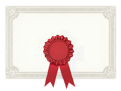 Clean training badge card with elegant seal ribbon and text frame for personalization, isolated on transparent background.
