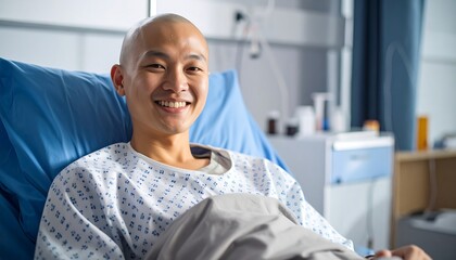 A smiling patient in a hospital bed