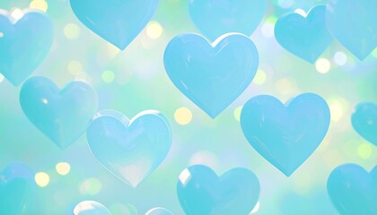 Light blue hearts floating on a soft pastel background