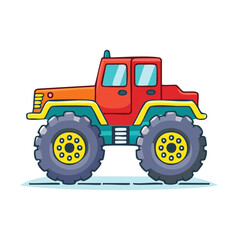Naklejka premium Cartoon Illustration of a Colorful Monster Truck with Oversized Wheels