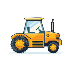 Naklejka premium Cartoon yellow tractor design with black tires, cabin, exhaust stack for kids concept and farm work