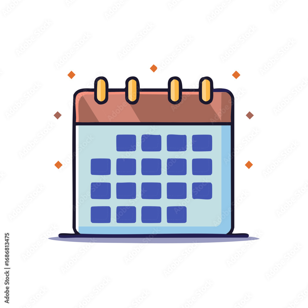 Poster illustration of a simple calendar with blue squares representing days for organizing and scheduling 